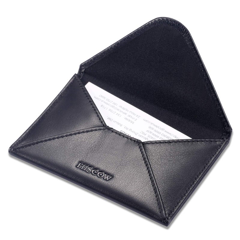HISCOW Envelope Business Card Case with Magnet Closure - Italian Calfskin (Black) - Image 1